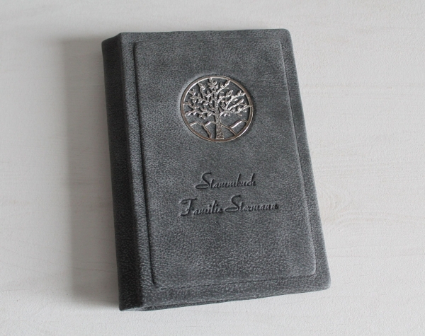 Stammbuch "Lebensbaum" aus Büffelleder, dunkelgrau